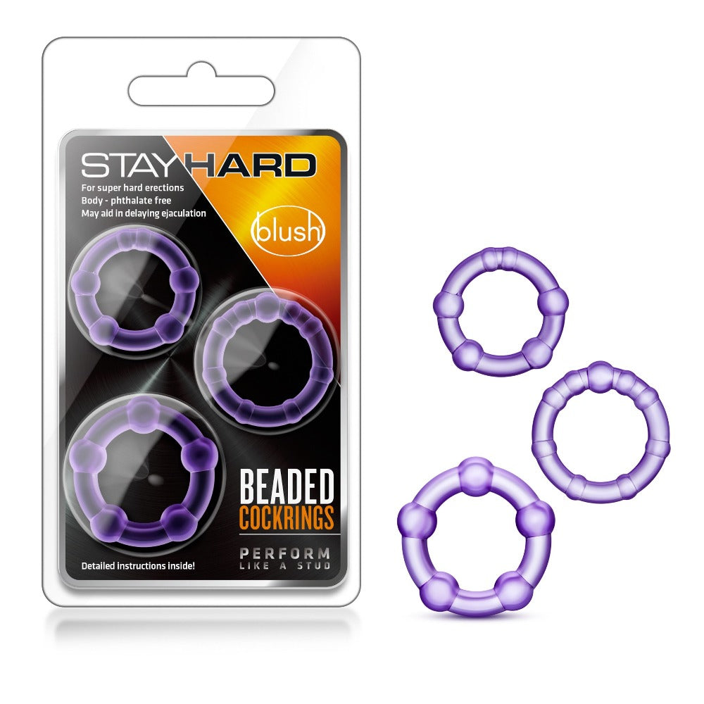 Stay Hard Beaded Cockrings - Purple - Cock & Balls