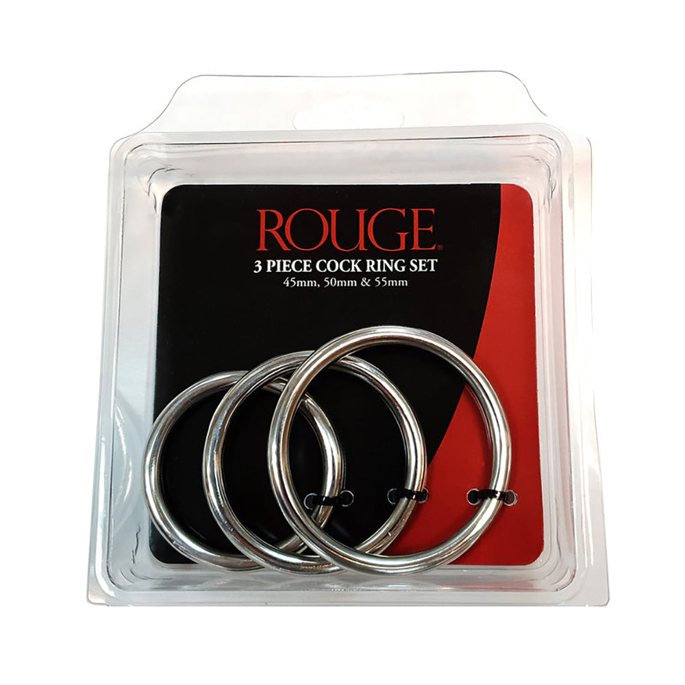 Stainless Steel 3 Piece Cock Ring Set (45/50/55mm) - Silver - Cock & Balls