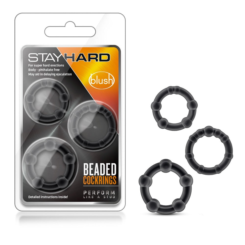 Stayhard Beaded Cockrings - Black - Cock & Balls