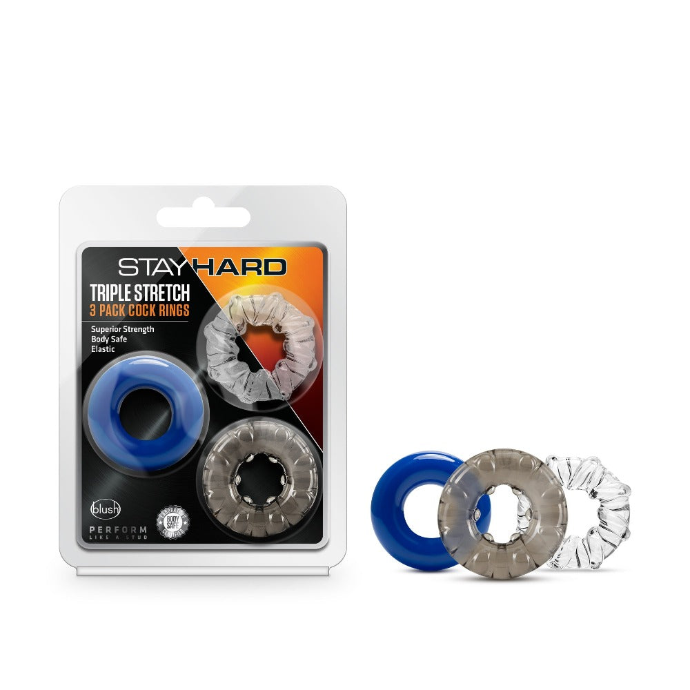 Stay Hard Triple Stretch 3 Pack CockRing - Cock & Balls