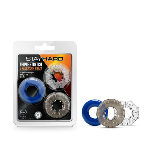 Stay Hard Triple Stretch 3 Pack CockRing - Cock & Balls
