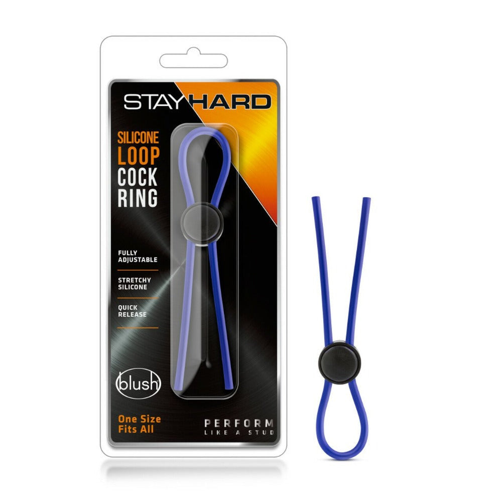 Stay Hard Silicone Loop Cock Ring - Blue - Cock & Balls