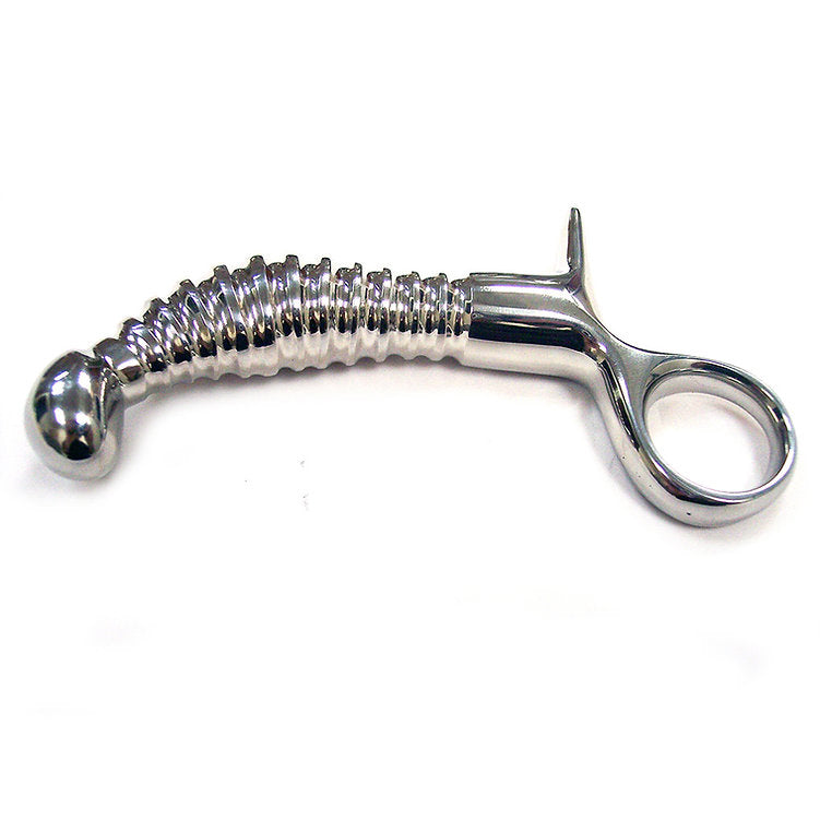 Stainless Steel Ribbed Anal Plug with Handle - Anal