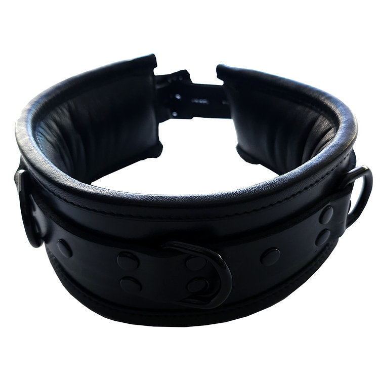 Leather Padded Collar - Black with Black - Bondage