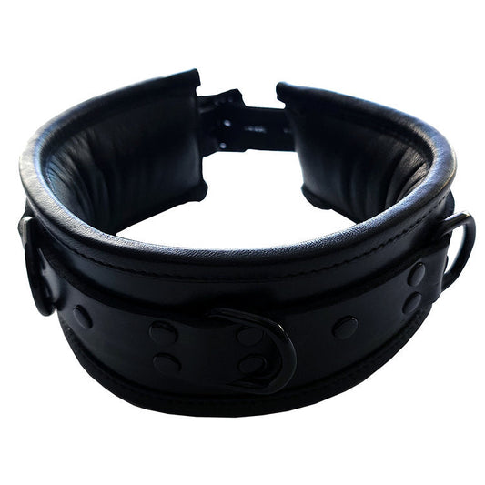 Leather Padded Collar - Black with Black - Bondage