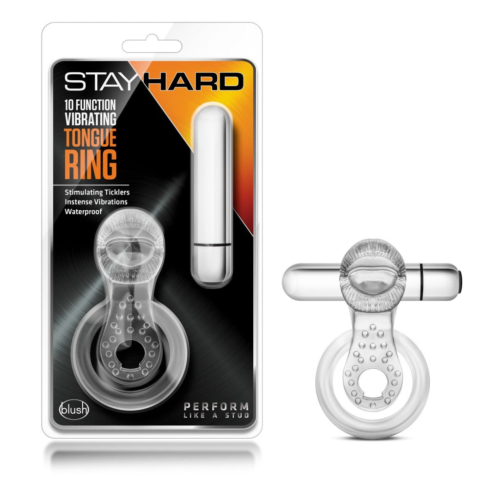Stay Hard Vibrating Tongue Ring - Clear - Cock & Balls