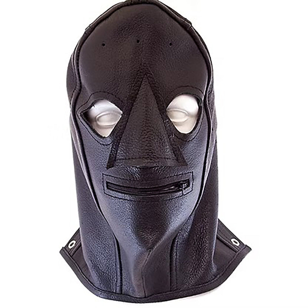 Leather Zip Mask - Black - Bondage