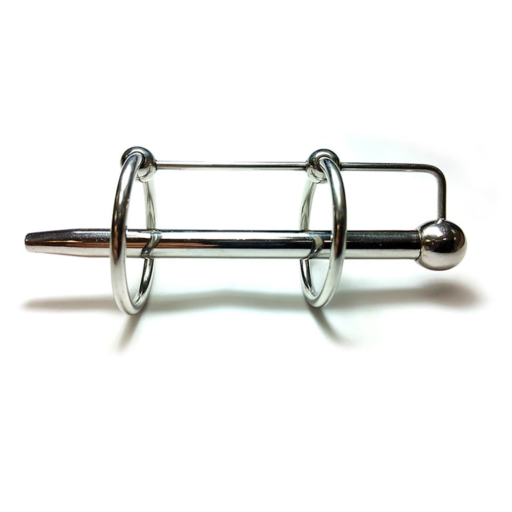 Stainless Steel Hollow Double Ring Urethral Probe - Cock & Balls