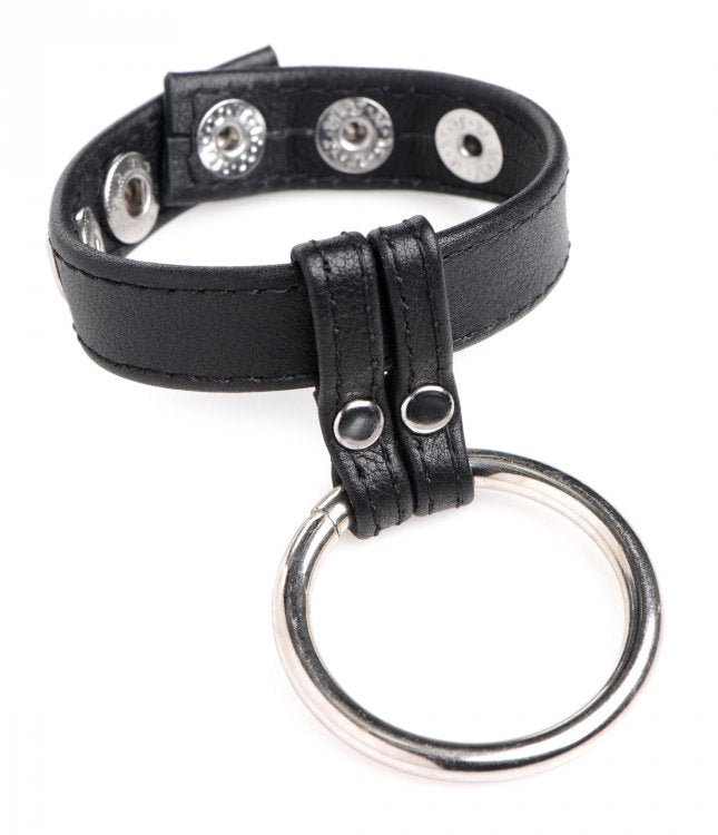 Leather & Steel Cock & Ball Ring - Black - Cock & Balls