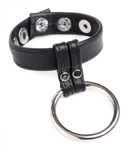 Leather & Steel Cock & Ball Ring - Black - Cock & Balls