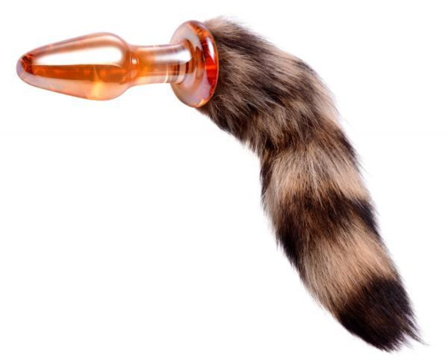 Orange Glass Butt Plug with Fox Tail - Anal