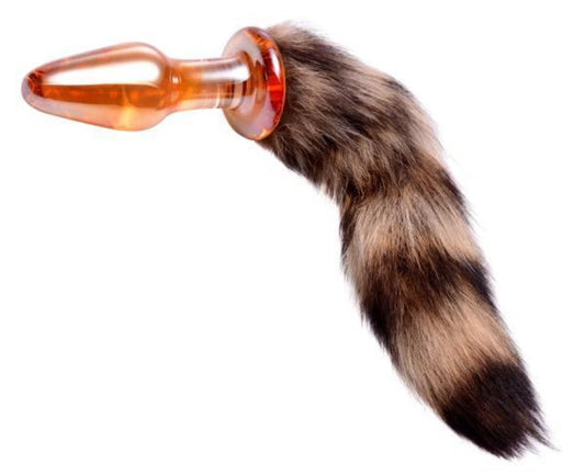 Orange Glass Butt Plug with Fox Tail - Anal