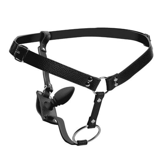 Cock Ring Harness w/ Silicone Anal Plug - Water Based Lube