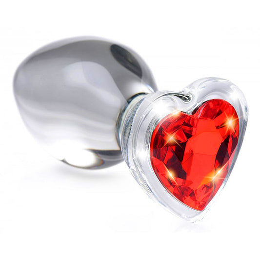 Red Heart Gem Glass Anal Plug - Medium - Anal