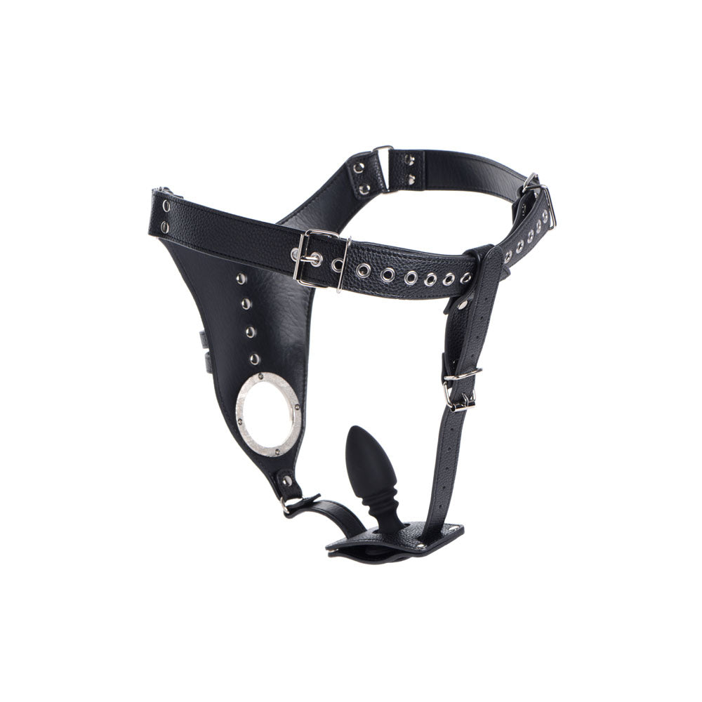 Male Chastity Harness Silicone Anal Plug - Bondage