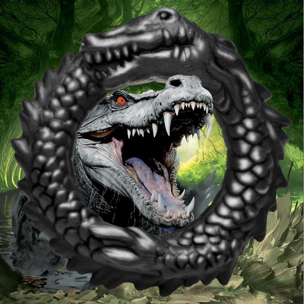 Black Caiman Silicone Cock Ring - Cock & Balls