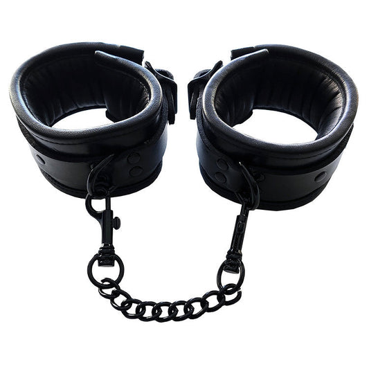 Leather Padded Wrist Cuffs - Black with Black - Bondage