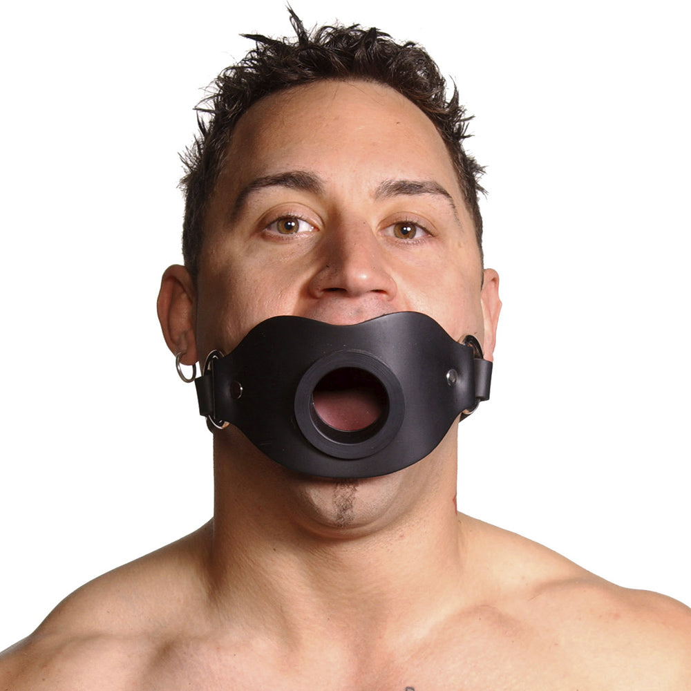 Leather Locking Open Mouth Feeder Gag - Bondage