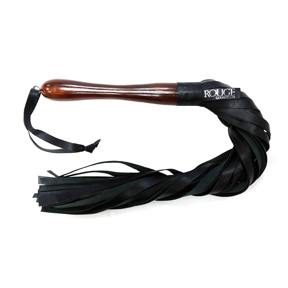 Wooden Handle Leather Flogger - Black - Whip/Flogger/Paddle