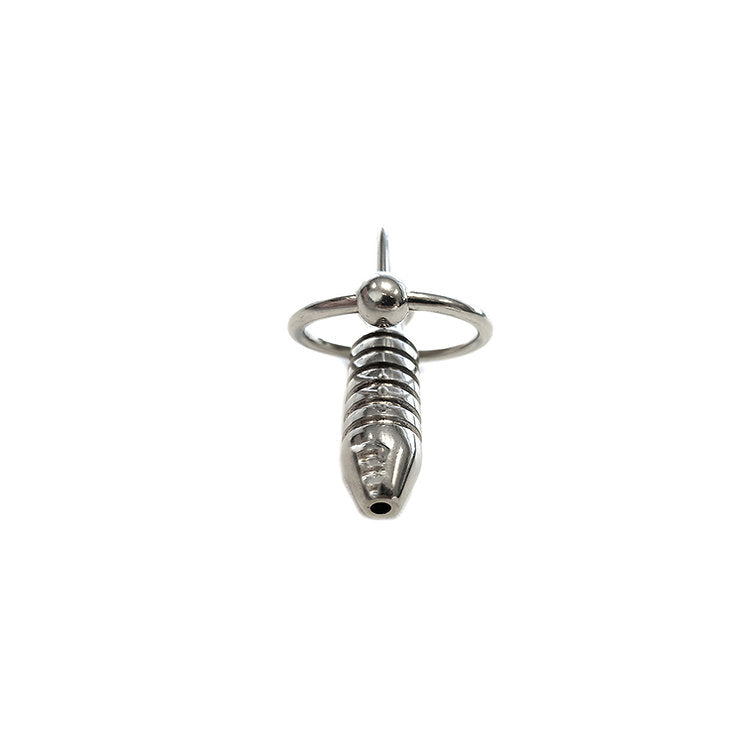 Stainless Steel Hollow Beaded Probe & Cock Ring - 1cm thick - Cock & Balls