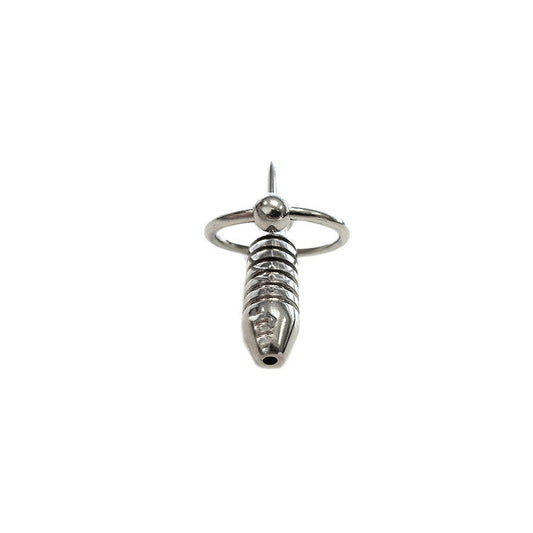 Stainless Steel Hollow Beaded Probe & Cock Ring - 1cm thick - Cock & Balls