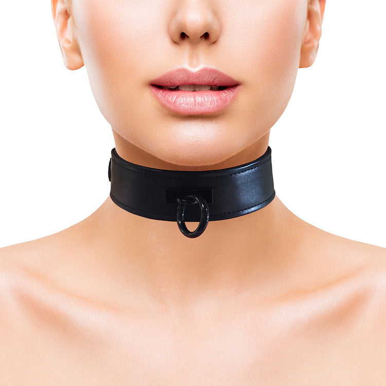 Leather Collar - Black with Black - Bondage