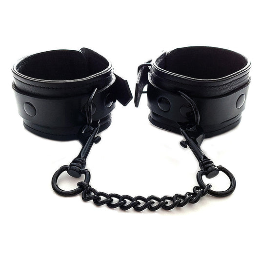 Leather Wrist Cuffs - Black with Black - Bondage