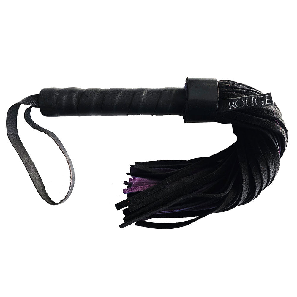 Leather Handle Suede Flogger 40cm - Black & Purple - Whip/Flogger/Paddle