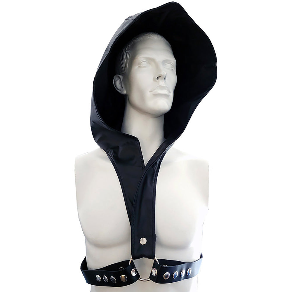 Faux Leather Hoody Harness With Leather Strap - One Size - Bondage