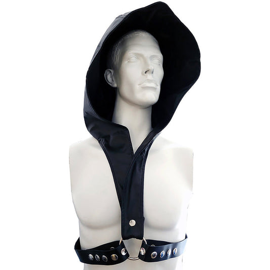 Faux Leather Hoody Harness With Leather Strap - One Size - Bondage